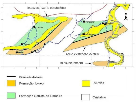 Figura 2. Geologia da área de trabalho e localização dos pontos amostrados. 