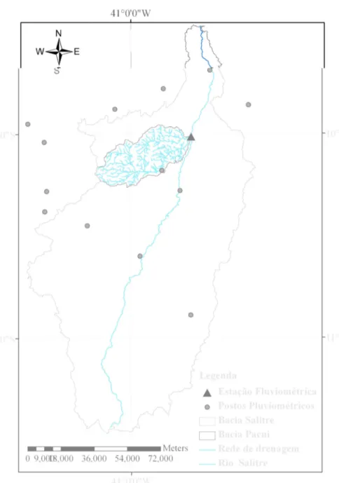 FIGURA 5 -  Localização dos postos pluviométricos e estação fluviométrica da bacia Pacui