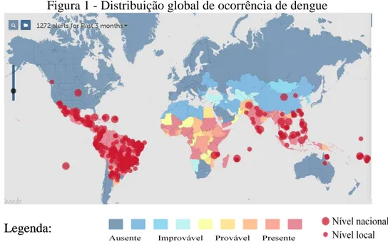 Figura 1 - Distribuição global de ocorrência de dengue 