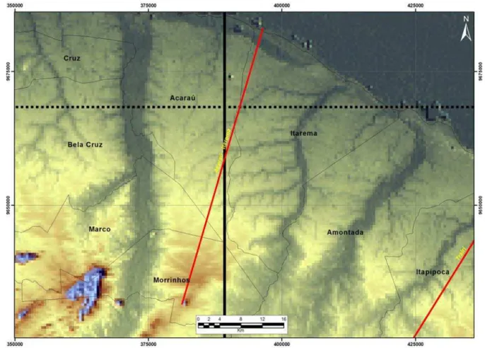 Figura 24 – Imagem SRTM com realce de 250 metros da topografia da área abrangida pelo Perfil 3