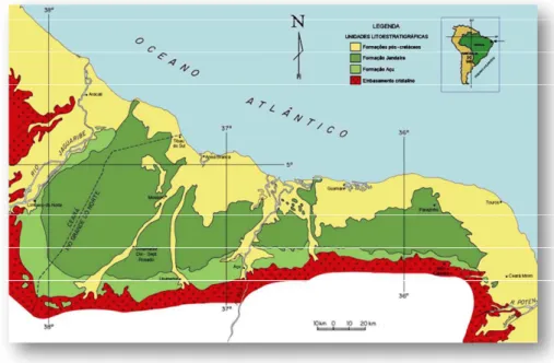 Figura 2 - Mapa geológico da Bacia Potiguar emersa. 