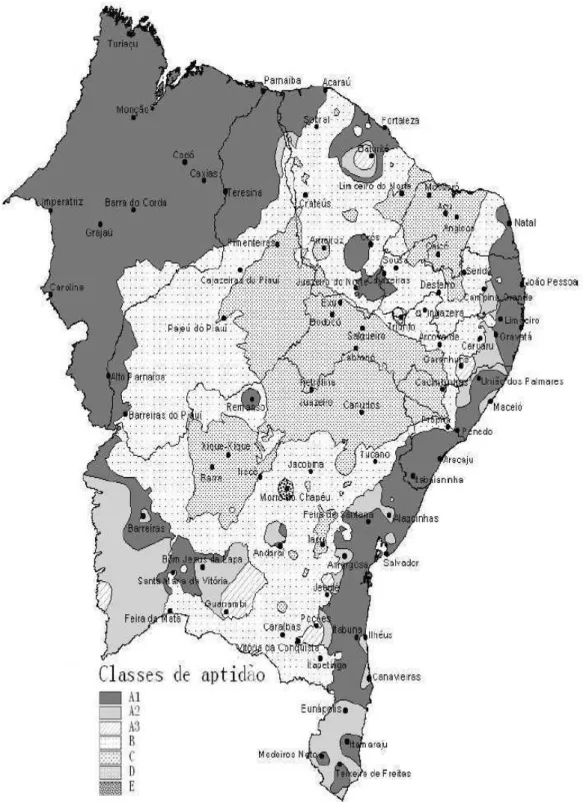 Figura 1 – Zoneamento agroclimático da aceroleira na Região Nordeste do Brasil (Pezzopane et al, 2009)