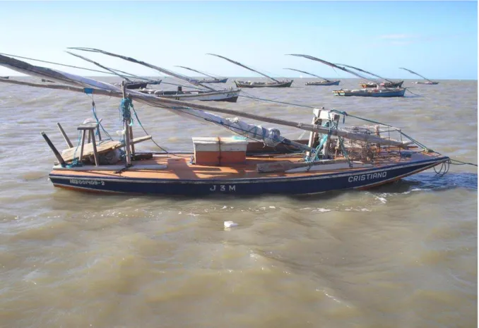 Figura 12 – Embarcações à vela utilizadas na pesca de lagosta na praia da Redonda (Icapuí, CE)