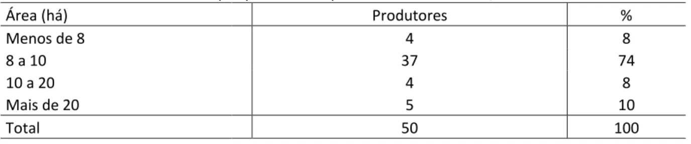 Tabela 9-Extratos de Área total por produtor no perímetro Baixo Acaraú, 2010    