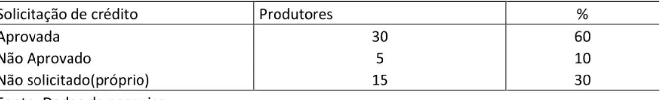 Tabela 13- Acesso ao crédito dos produtores do Baixo Acaraú,2010    