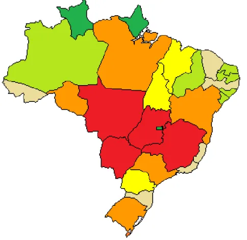 Figura 2- Mapa de concentração de bovinos em cada estado brasileiro. 