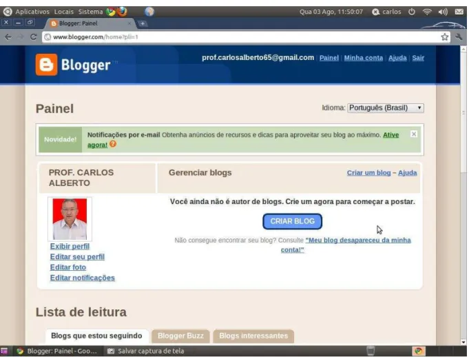 Figura 04 – Painel de conta Blogger. 
