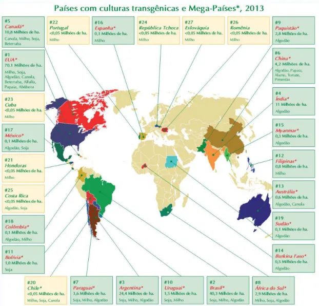 Figura 3 - Países com culturas transgênicas em 2013 