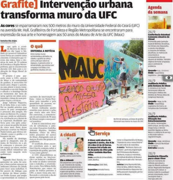 Foto 28 – Imagem da Matéria Intitulada “Grafite – Intervenção Urbana   Transforma Muro  da UFC”