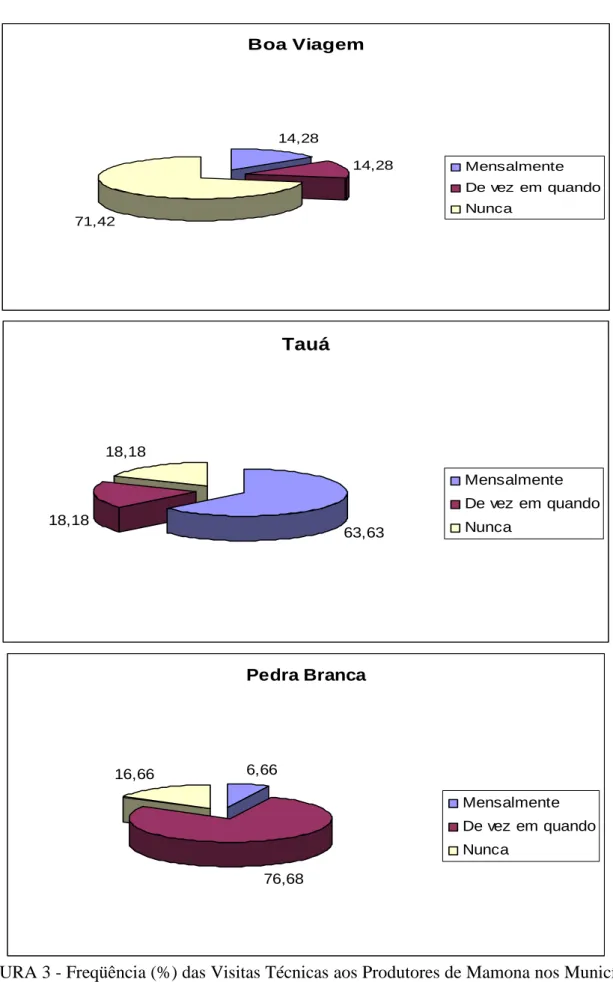 FIGURA 3 - Freqüência (%) das Visitas Técnicas aos Produtores de Mamona nos Municípios  Pesquisados, 2006