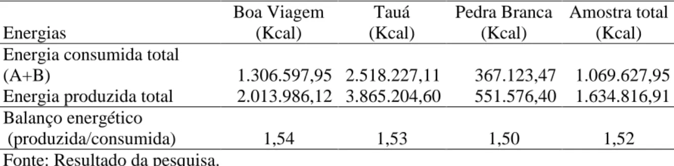 TABELA  7:  Balanço  energético  da  produção  de  biodiesel  nos  municípios  selecionados,  Ceará/2006