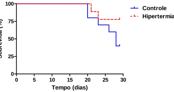 FIGURA 14-  Curvas de sobrevida referentes aos grupos Controle e Hipertermia, construídas  conforme o método de Kaplan-Meier 