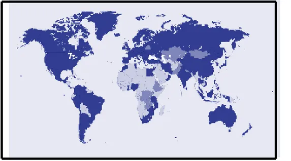 Figura 01.  Mapa dos países membros oficiais e colaboradores da OMS. 