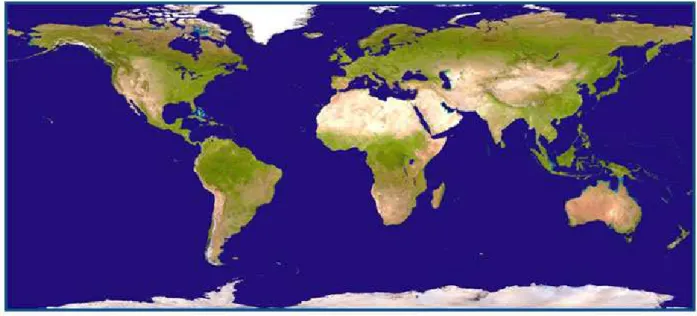 Figura  1  –  Figura esquemática do mapa mundi destacando a abrangência dos oceanos  no planeta Terra
