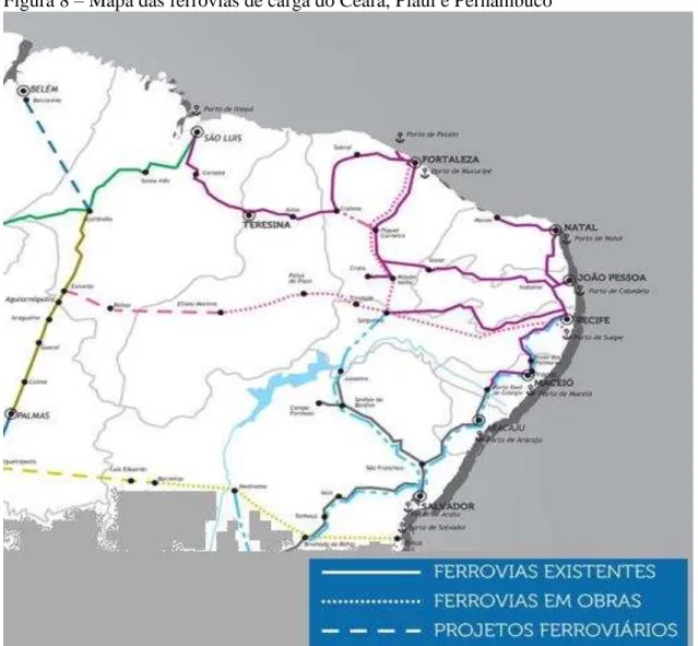 Figura 8 – Mapa das ferrovias de carga do Ceará, Piauí e Pernambuco 