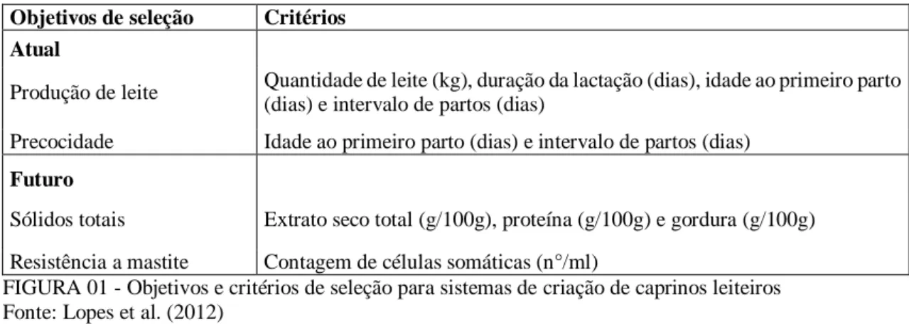 FIGURA 01 - Objetivos e critérios de seleção para sistemas de criação de caprinos leiteiros  Fonte: Lopes et al