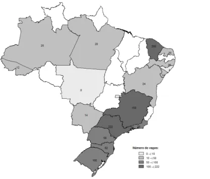 Figura 2.     Distribuição de  vagas para Residentes em Medicina Geral e Comunitária (R1,  R2 e R3) por unidades federativas