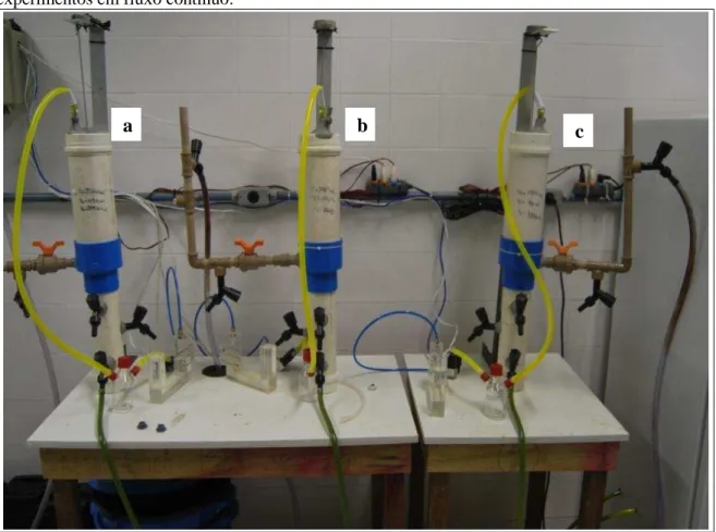 Figura  2  -  Reatores  anaeróbios  de  manto  de  lodo  e  fluxo  ascendente  utilizados  durante  os  experimentos em fluxo contínuo