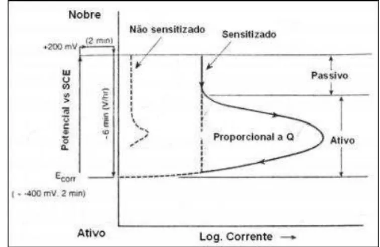 Figura 21 - Diagrama esquemático descrevendo o processo do teste EPR de simple loop para os aços inoxidáveis  304 e 304L