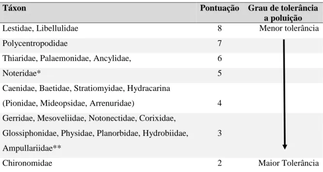 Tabela 4.3  –  Pontuação utilizada para o reservatório Gavião.  