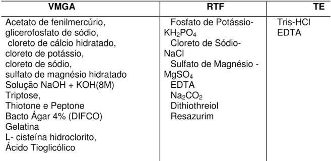Tabela 1. Composição dos meios de transporte VMGA III, RTF e TE. 