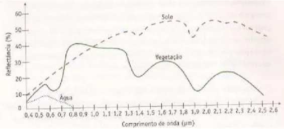 Figura 3.6 - Espectro de reflectância da água, do solo e da vegetação.