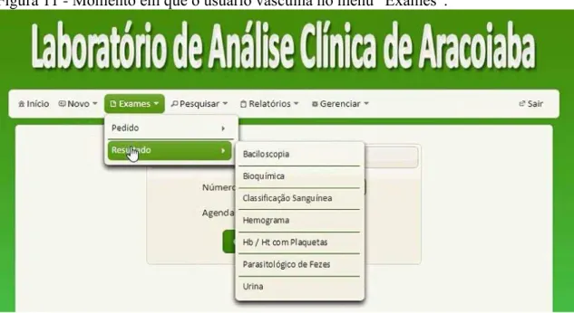 Figura 11 - Momento em que o usuário vasculha no menu “Exames”. 