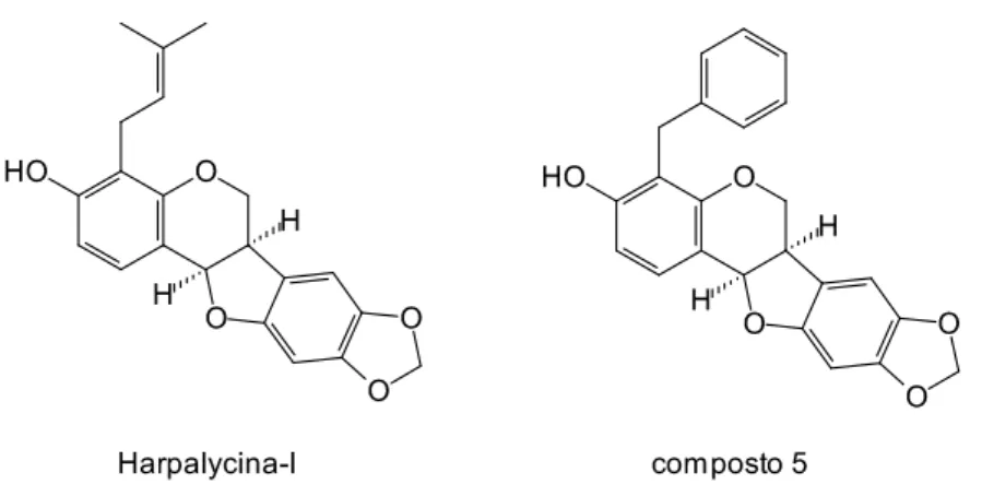 Figura 4. Estruturas da harpalycina-I e do composto 5, um pterocarpano benzilado sintético