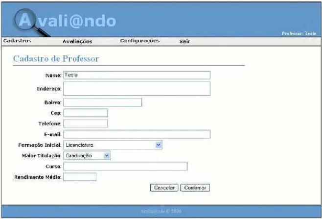 FIGURA II – Tela Cadastro de Professor