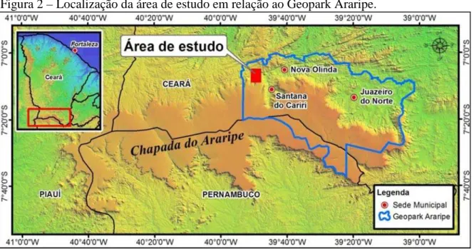 Figura 2 – Localização da área de estudo em relação ao Geopark Araripe. 