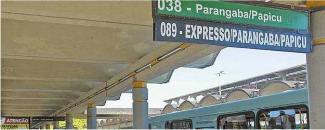 Figura 06 - Placas indicativas de linhas no Terminal Parangaba. 