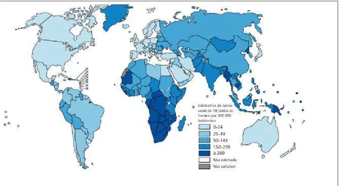 Figura 2 - Estimativa das taxas de incidência de tuberculose no mundo, 2011. 