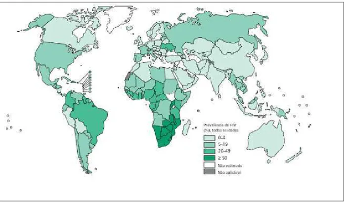 Figura 3 - Estimativa da prevalência do HIV entre novos casos de tuberculose, 2011. 