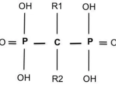 Figura  6  –  Estrutura  química  dos  bisfosfonatos,  destacando-se  a  ligação  P-C-P