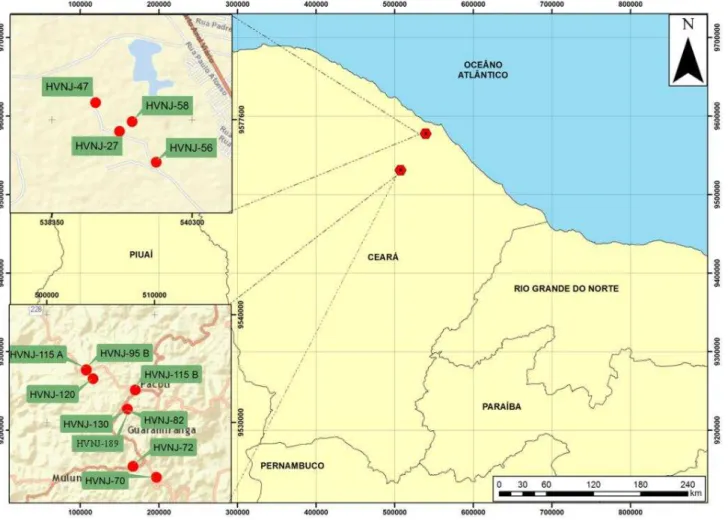 Figura 8: Mapa dos locais de amostragem no estado do Ceará. 