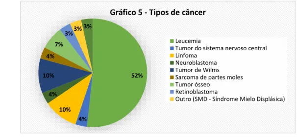 Gráfico 5 - Tipos de câncer 