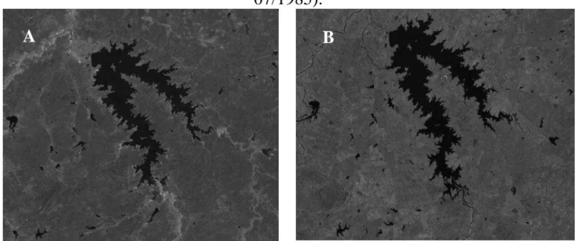 Figura 8 - Imagem LadSat 5, sensor: TM, detalhe do reservatório Pentecoste (A 10/2004, B  07/1985)
