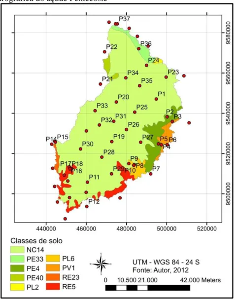 Figura  9  -  Localização dos  pontos amostrados  para determinação da permeabilidade do solo  na bacia hidrográfica do açude Pentecoste 