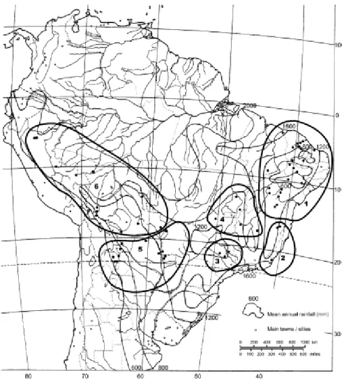 Figura  2– Mapa de distribuição de espécimens de A. cearensis na América do Sul: 1. 