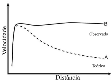 Figura 1.1: Esboço da velocidade de rotação de galáxia em função da distância de seu centro [10–14].