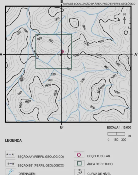 Fig. 2 - Mapa topográfico gerado pelo software Surfer, com base em carta do IBGE.