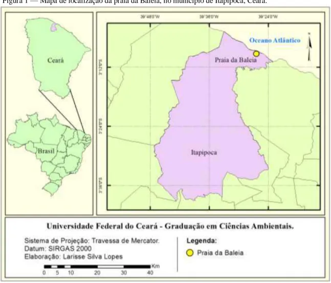 Figura 1 — Mapa de localização da praia da Baleia, no município de Itapipoca, Ceará. 