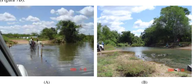 FIGURA 7 -  Passagem molhada no riacho Mulungu (3º55’21” S e 40º33’55” W) (A) e a 200  m da foz do rio Jaibaras (3º52’40” S e 40º34’53” W) (B)