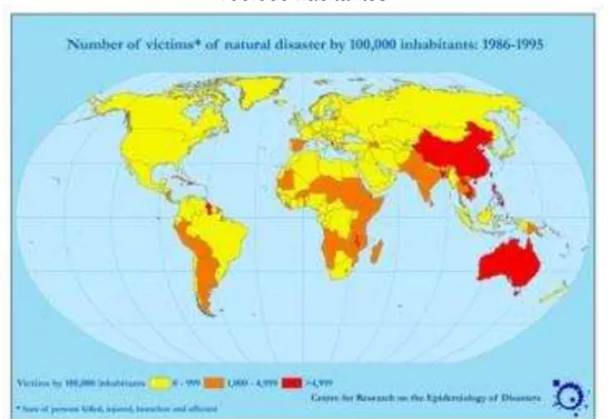 Figura 13  –  Número de atingidos por desastres naturais entre 1986 a 1995, por  100.000 habitantes  
