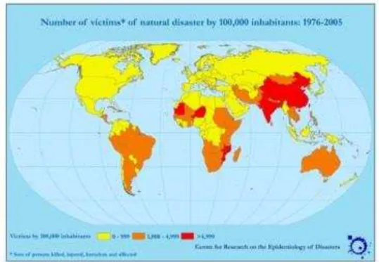 Figura 15  –  Número de vítimas de desastres naturais por 100.000 habitantes entre  1976 a 2005 