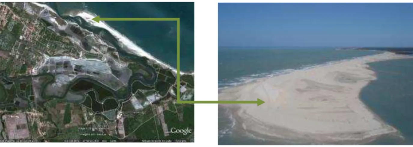 Figura  27  -  Imagem  do  Google  Earth  identificando  a  barreira  litorânea  paralela  à  linha de praia