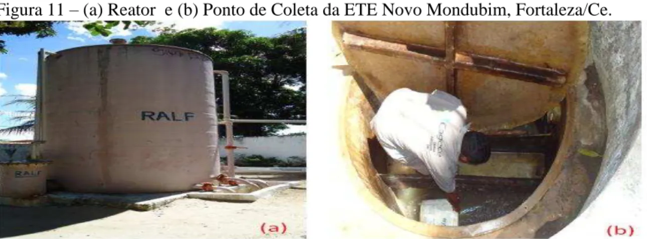 Figura 11  –  (a) Reator  e (b) Ponto de Coleta da ETE Novo Mondubim, Fortaleza/Ce. 
