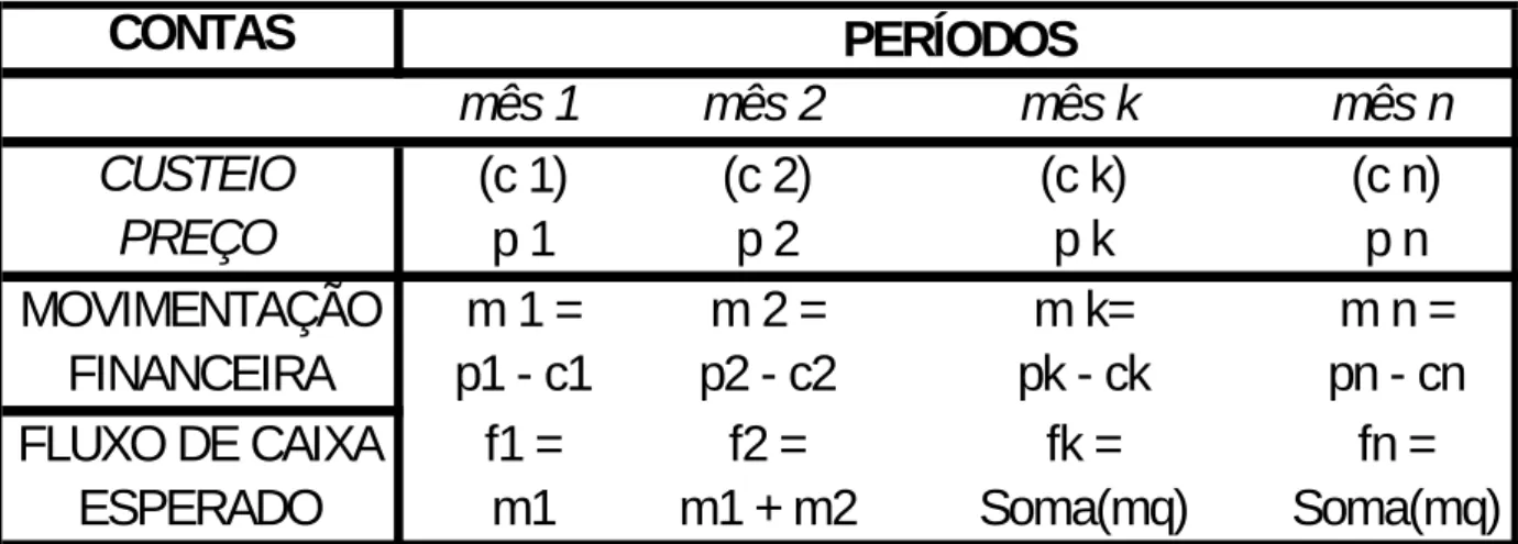 tabela 2 – fluxo de caixa esperado dentro do sistema empreendimento  Fonte : Lima Júnior , 1995 