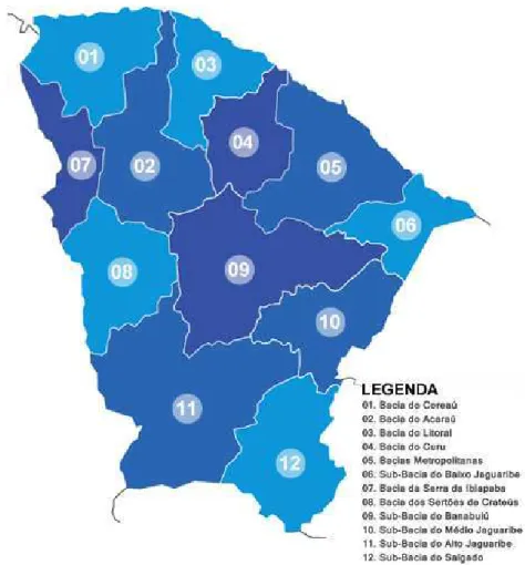 Figura 1 - Mapa das Bacias Hidrográficas do estado do Ceará 