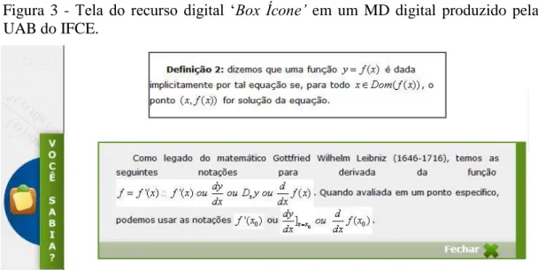 Figura  3  -  Tela do recurso digital ‘Box Ícone’  em  um  MD  digital  produzido  pela  UAB do IFCE